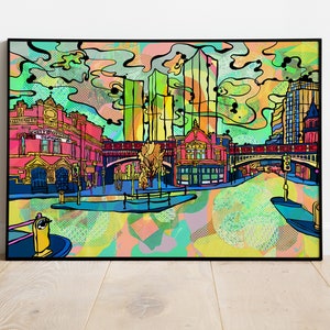 Manchester City Art Print Psychedelic Poster of Deansgate in Manchester Abstract Wall Art Bohemian Home Decor Deansgate Art Print image 4