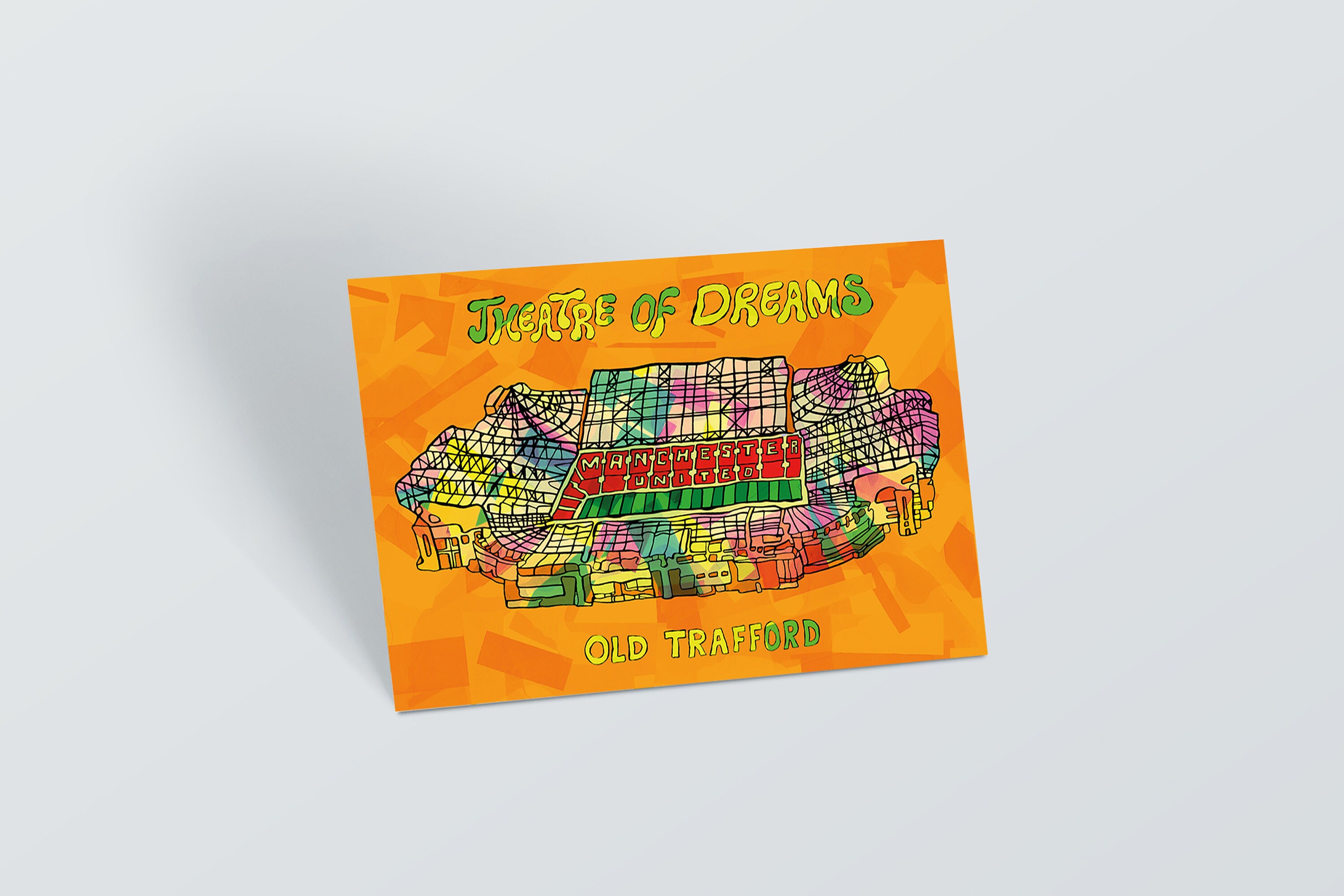 Manchester Stadium Psychedelic Postcard, Small Manchester United Art Print, Psychedelic thank you card, birthday card, small wall art decor.