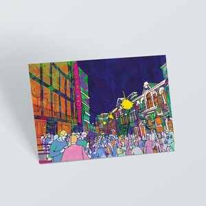 Nottingham Psychedelic Postcard, Nottingham Hockley Festival Illustration Postcard, Kolorowy prezent artystyczny, Karta urodzinowa, Karta z podziękowaniami