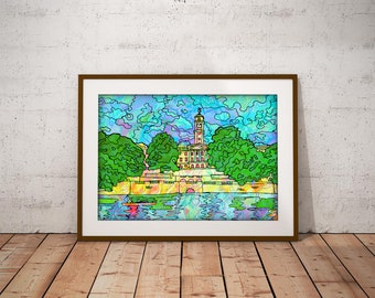Nottingham University Art Print |  Highfields Lake Psychedelic Poster | Abstract Wall Art | Bohemian Home Decor | Student Graduation Gift