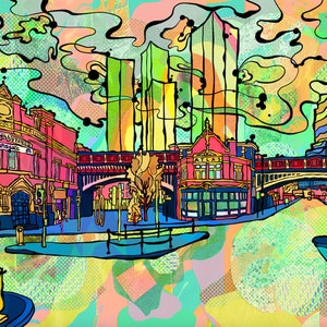 Manchester City Art Print Psychedelic Poster of Deansgate in Manchester Abstract Wall Art Bohemian Home Decor Deansgate Art Print image 7