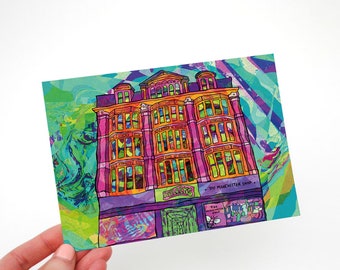Psychedelic Manchester Afflecks Postcard: Colorful Wall Art Print