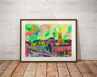 Nottingham City Skyline Art print | Psychedelic Poster of Lace Market and Nottingham Contemporary | Bohemian Home Decor | Nottingham Gift
