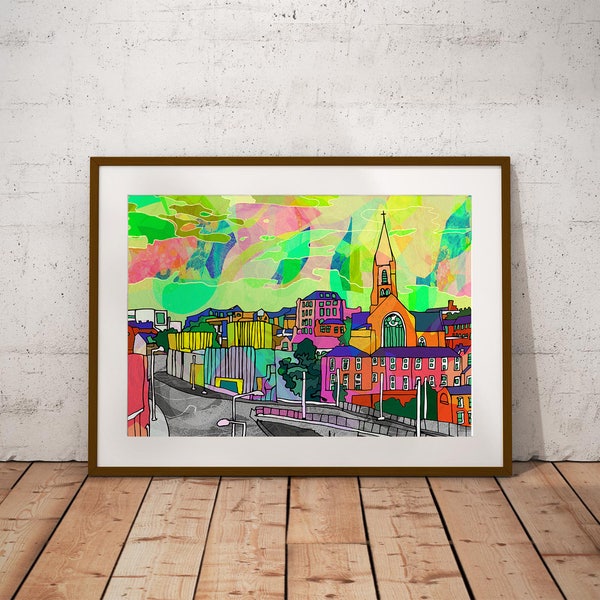 Nottingham City Skyline Art print | Psychedelic Poster of Lace Market and Nottingham Contemporary | Bohemian Home Decor | Nottingham Gift