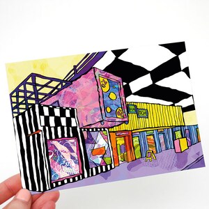 Manchester Hatch Psychedelic Postkarte, kleine Manchester Wand Kunst Druck, Psychedelische Dankes-Karte, Geburtstagskarte, kleine Wand Kunst Dekor.