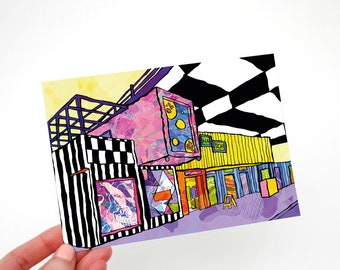 Manchester Hatch Psychedelic Art Postcard: Quirky Illustrated Card