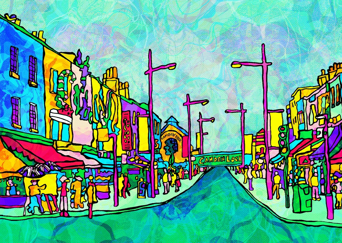 London Camden Town Poster Art Print Travel Gift Colourful Etsy