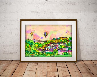 Bristol Clifton Suspension Bridge Art Print: Trippy Neon Bohemian Decor