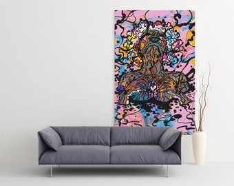 Kunstdruck Love: Psychedelische schwarze Frau, Retro 70s Home Decor