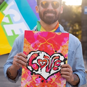 Póster de AMOR / Póster de estilo retro psicodélico de los años 60 y 70 / Arte abstracto con corazones de amor / Decoración del hogar y arte de pared ecléctico bohemio