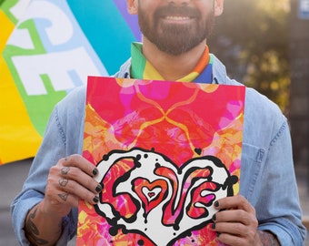 Psychedelic LOVE Art Print: 70s Retro Heart, Bohemian Wall Decor