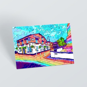 Carte postale psychédélique LGBTQ de Manchester, petite impression d'art du village gay de Manchester, carte postale de fierté