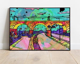 Stockport viaduct Art Print | Psychedelic Poster of Stockport | Abstract Wall Art | Bohemian Home Decor | Stockport Art Cityscape poster