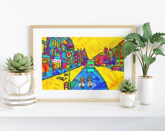 Manchester City Art Print |  Psychedelic Northern Quarter Art Poster | 60s Psychedelic Style Travel Poster | Manchester City Illustration