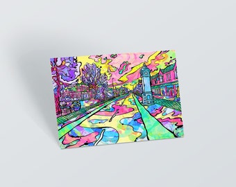 Manchester West-Didsbury Psychedelic Art Postcard