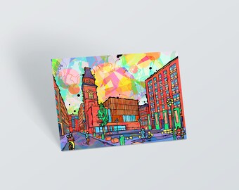 Manchester Ancoats Psychedelic Art Print: Funky Travel Postcard