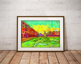 Liverpool Albert Docks Art Print | Psychedelic Poster of Liverpool | Abstract Wall Art | Bohemian Home Decor | Urban Cityscape Travel poster
