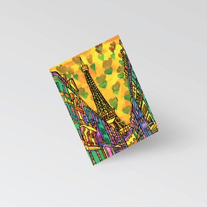 postale de tour Eiffel de Paris | Illustration de la Tour Eiffel de Paris | Art psychédélique | Carte de voyage | Impression d'art colorée de la ville de Paris