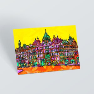 postales du marché de Leeds Kirkgate | Impression d'art carte postale A6 de Leeds | Art psychédélique de Leeds | Carte de voyage originale à Leeds | Leeds coloré Impression artistique
