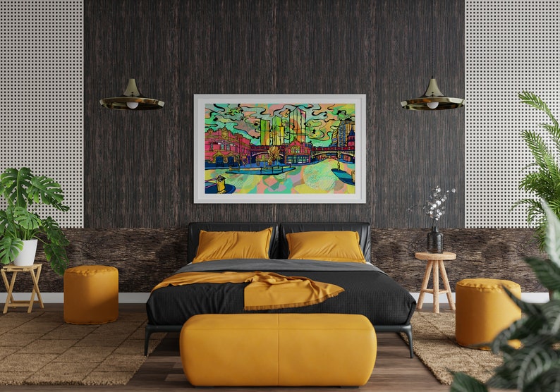 Manchester City Art Print Psychedelic Poster of Deansgate in Manchester Abstract Wall Art Bohemian Home Decor Deansgate Art Print image 8