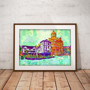 Manchester Shambles Square Art Print: 60s Psychedelic Travel Poster