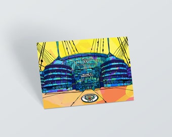 Manchester City Etihad Football Stadium Postcard | Psychedelic style Etihad stadium Small Art Print | 60s & 70s psychedelic art print card