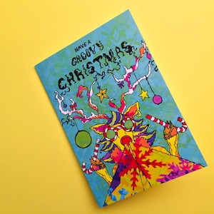 Heb een hip kerstwenskaartje | Rudolf Rode neus Rendiertekening | Leuke geïllustreerde handgemaakte kerstkaarten |  Unieke Groovy-kaart
