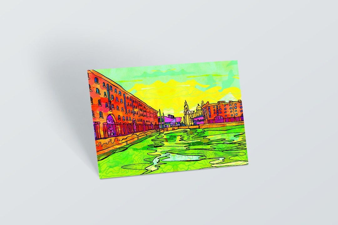 Liverpool Postcard Royal Albert Docks Card Psychedelic Colourful