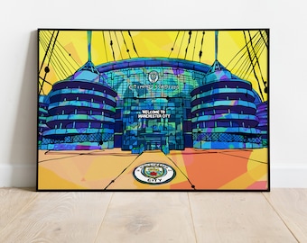 Man City Etihad Stadium Art Print: Psychedelic Football Poster