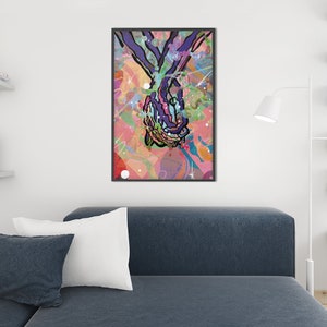 Hände halten Psychedelic Kunstdruck | 60er und 70er Jahre Psychedelic Retro Vintage style Poster | Boho Wohnkultur eklektisch | Paare Geschenk
