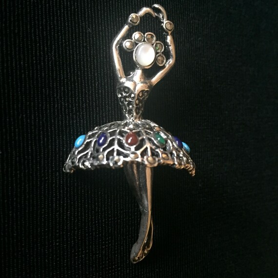 Vintage Sterling Silver Marcasite Ballerina Brooch