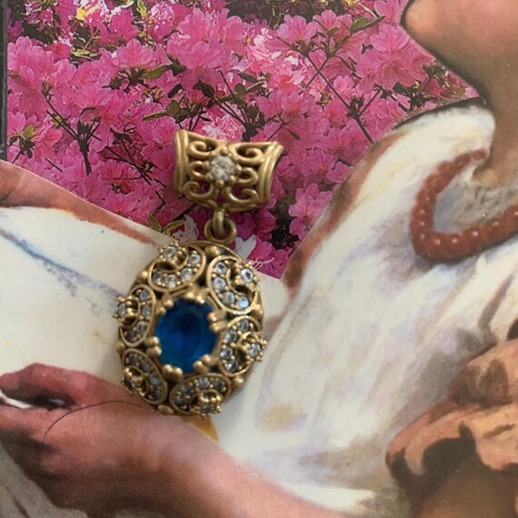 Vintage Sterling Sapphire Pendant, Sapphire, Gold,