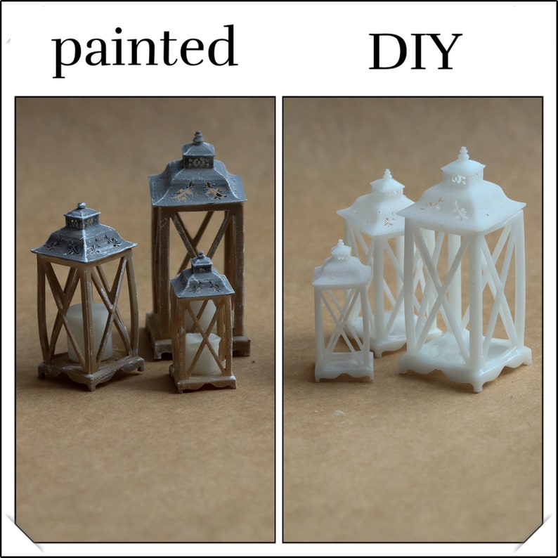1:12 lanterne miniature de décoration de maison de poupée Nora ensemble sur 3 imprimés en 3D image 2