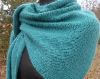 Angora triangle scarf, Warm soft shawl, Petrol green scarves, Soft winter scarf, Knitted wool scarf, Angora wrap, Angora shawl, Fluffy scarf