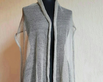 Light Grey Knit Linen Scarf Shawl: Lightweight Summer Wrap