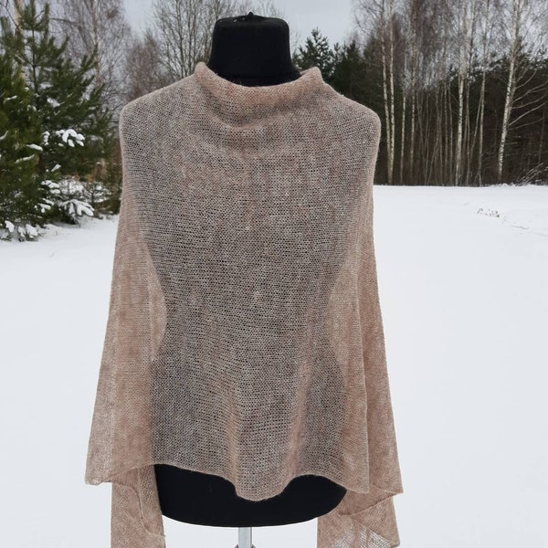 Alpaka Poncho, Merino Cape, vielseitiger Poncho, gestrickter Schal, dünne Wolle Ponchos, weiche Wolle Wrap, leichter Poncho, Beige Schal, Abend Wraps