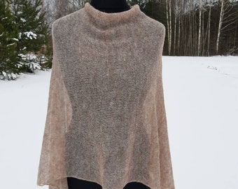 Poncho in alpaca, mantello Merino, poncho versatile, scialle lavorato a maglia, poncho in lana sottile, involucro in lana morbida, poncho leggero, scialle beige, involucri da sera