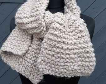 Wool Scarves Winter Shawls Wraps Warm Fluffy Scarf Beige Chunky Scarf Soft Scarf Gift For Her Knitted Shawl Hand Knit Shawl