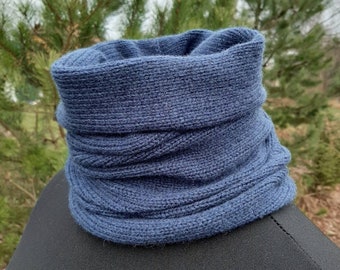 100% Cashmere Scarf, Blue Snood, Yarn from Italy, Coarsehair Neck Warmer, Soft Warm Scarves, Gift for Him, Gift for Her, Cashmere Cowl