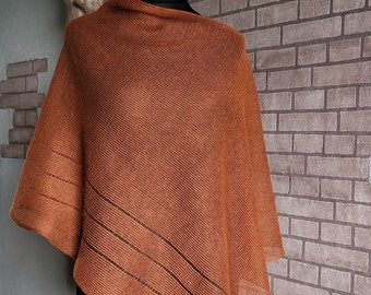 Summer linen poncho, Knitted cape,Evening shawls wraps, Asymmetric ponchos, Copper shrug, Large shawl, Wedding capes, Gift, Oversized