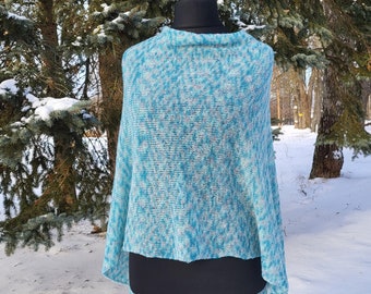 Summer poncho alpaca, Lightweight cape, Turquoise cover up, Evening shawls wraps, Knitted shawl, Soft warm scarves, Gift for her, Oversized