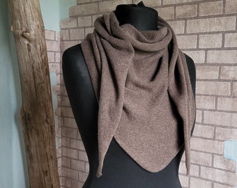 Merino cashmere triangle scarf, Soft warm scarves, Brown shawl, Lightweight scarf, Winter neck warmer, Knitted wool cape, Gift for her