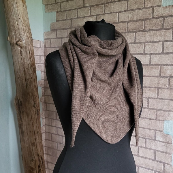 Merino cashmere triangle scarf, Soft warm scarves, Brown shawl, Lightweight scarf, Winter neck warmer, Knitted wool cape, Gift for her