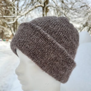 Gorro de alpaca mujer, gorro de lana, gorros de invierno, gorros de seda de alpaca, gorro suave y cálido, gorro marrón oscuro, regalo para ella, gorro doble imagen 2