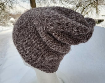Alpaca beanie women, wool hat, winter beanies, alpaca silk hats, soft warm hat, dark brown hat, gift for her, double hat