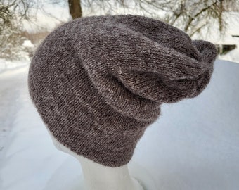 Gorro de alpaca mujer, gorro de lana, gorros de invierno, gorros de seda de alpaca, gorro suave y cálido, gorro marrón oscuro, regalo para ella, gorro doble