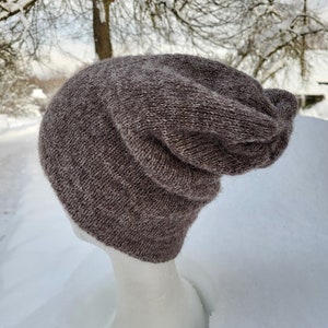 Gorro de alpaca mujer, gorro de lana, gorros de invierno, gorros de seda de alpaca, gorro suave y cálido, gorro marrón oscuro, regalo para ella, gorro doble imagen 1