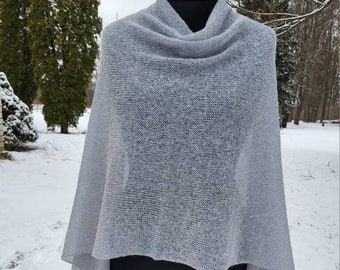 Poncho alpaca gris, capa suave y cálida, poncho versátil, poncho de mujer asimétrico, chales de noche, poncho de boda, chales ligeros