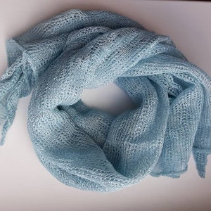 Knitted Linen Shawl: Light Blue Lace Wrap