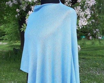 Poncho en cachemire, Poncho bleu, Poncho léger, Châles bleu clair, Enveloppements de châles du soir, Cape bleue, Wrap en cachemire doux, Pull surdimensionné